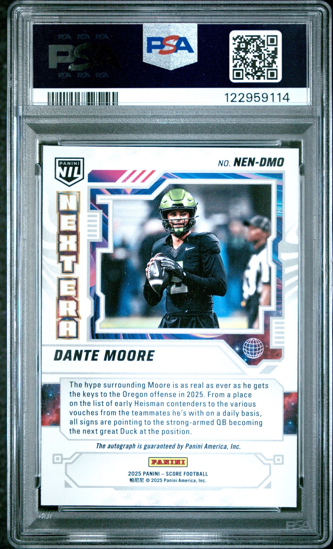 2025 Panini Score Next Era Nil Autographs Dante Moore #Nendmo Gem Mt 10 back