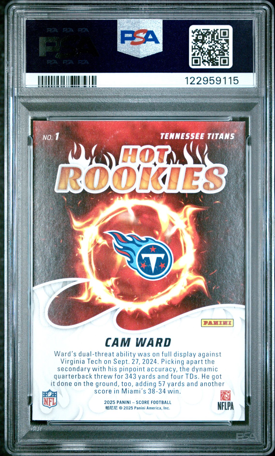 2025 Panini Score Hot Rookies Cam Ward #1 Nm-Mt 8 back