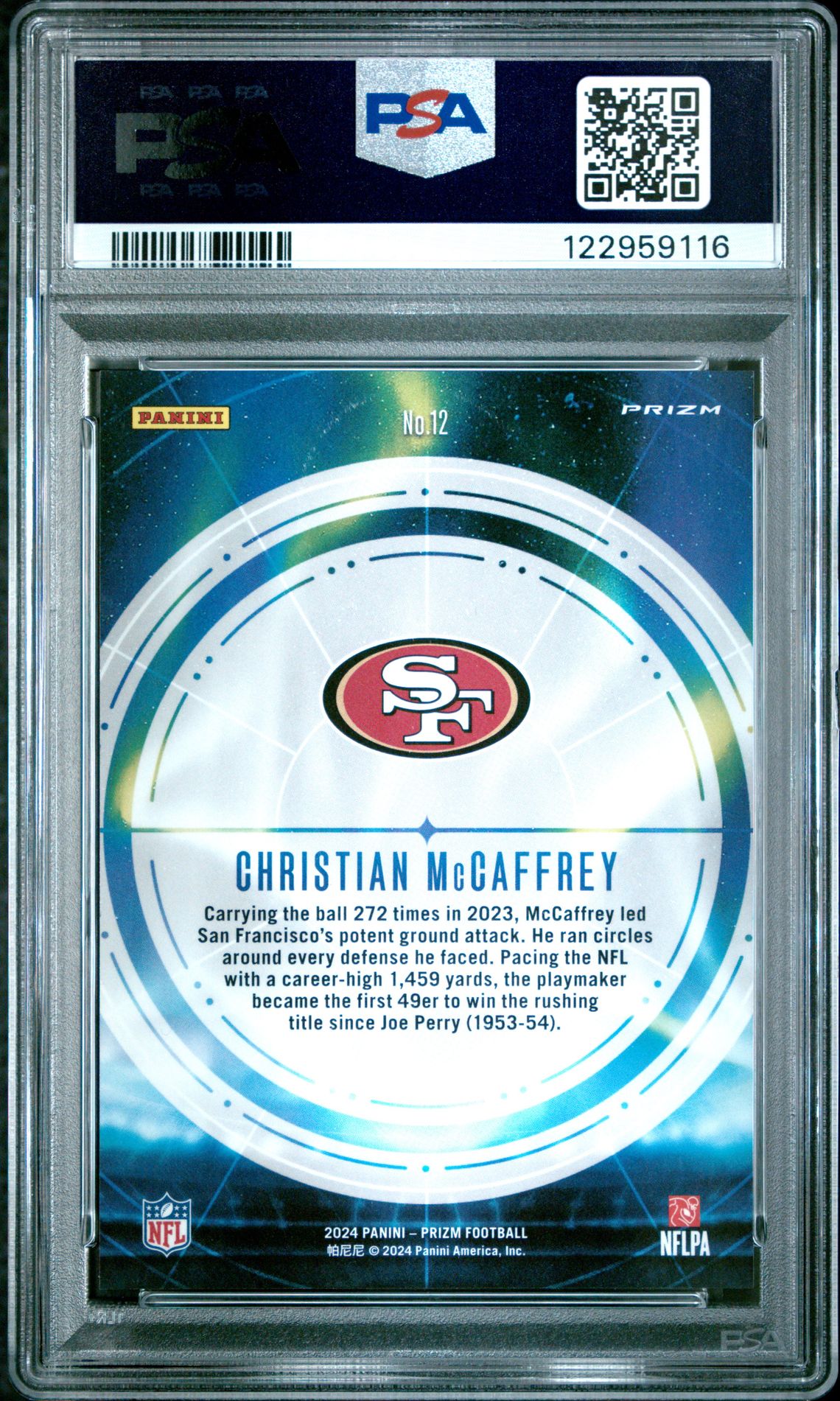 2024 Panini Prizm Aurora Christian Mccaffrey #12 Gem Mt 10 back