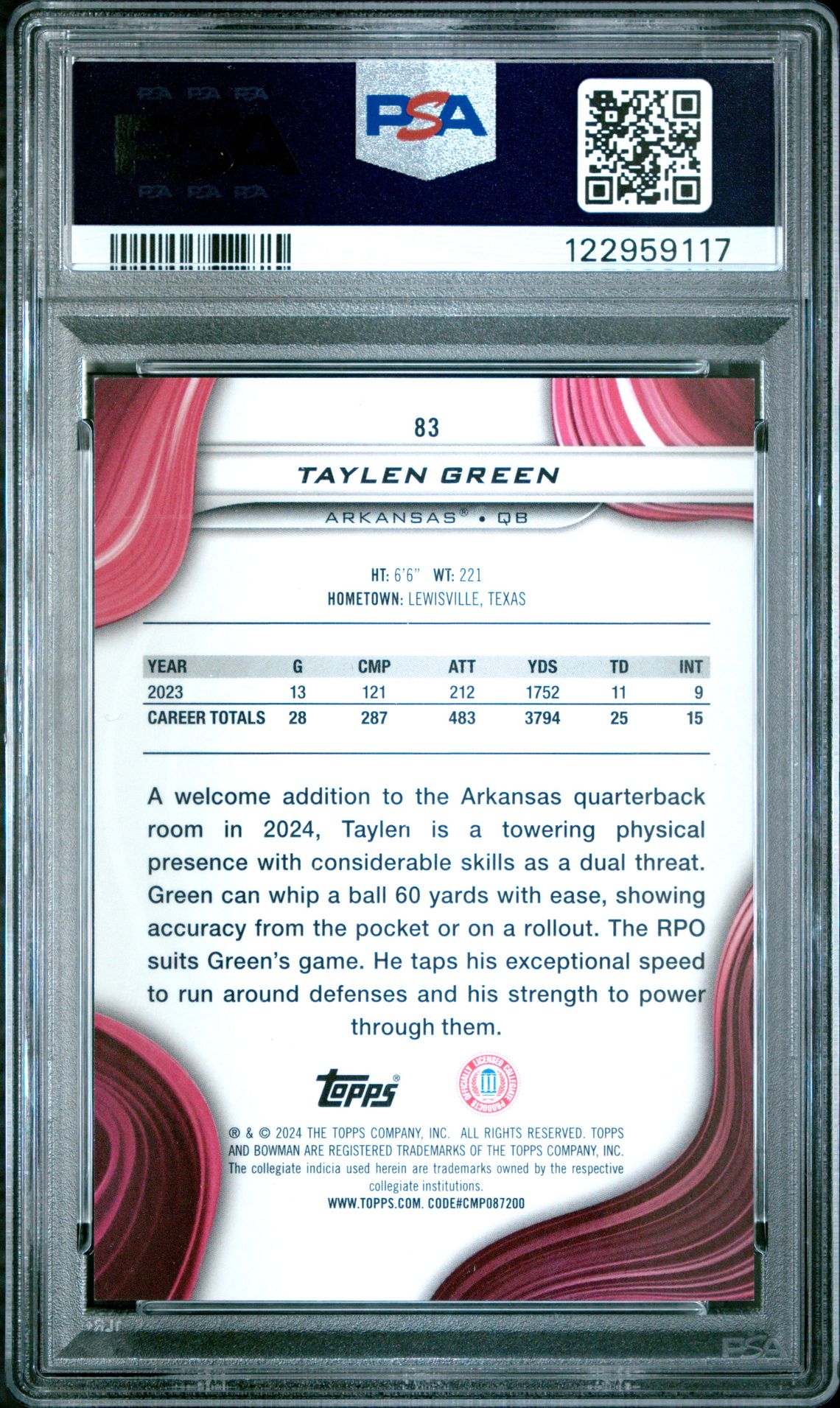 2024 Bowman Best University Taylen Green #83 (Red Geometric) Mint 9 back