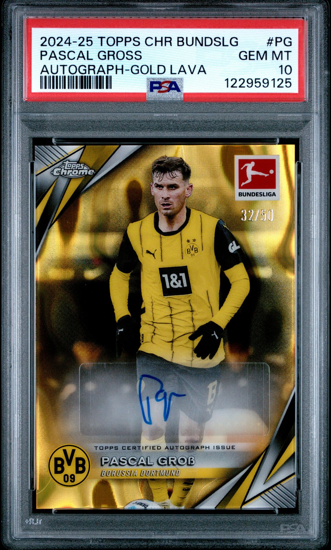 2024-25 Topps Chrome Bundesliga Autographs Pascal Gross #Pg (Autograph-Gold Lava) Gem Mt 10 front