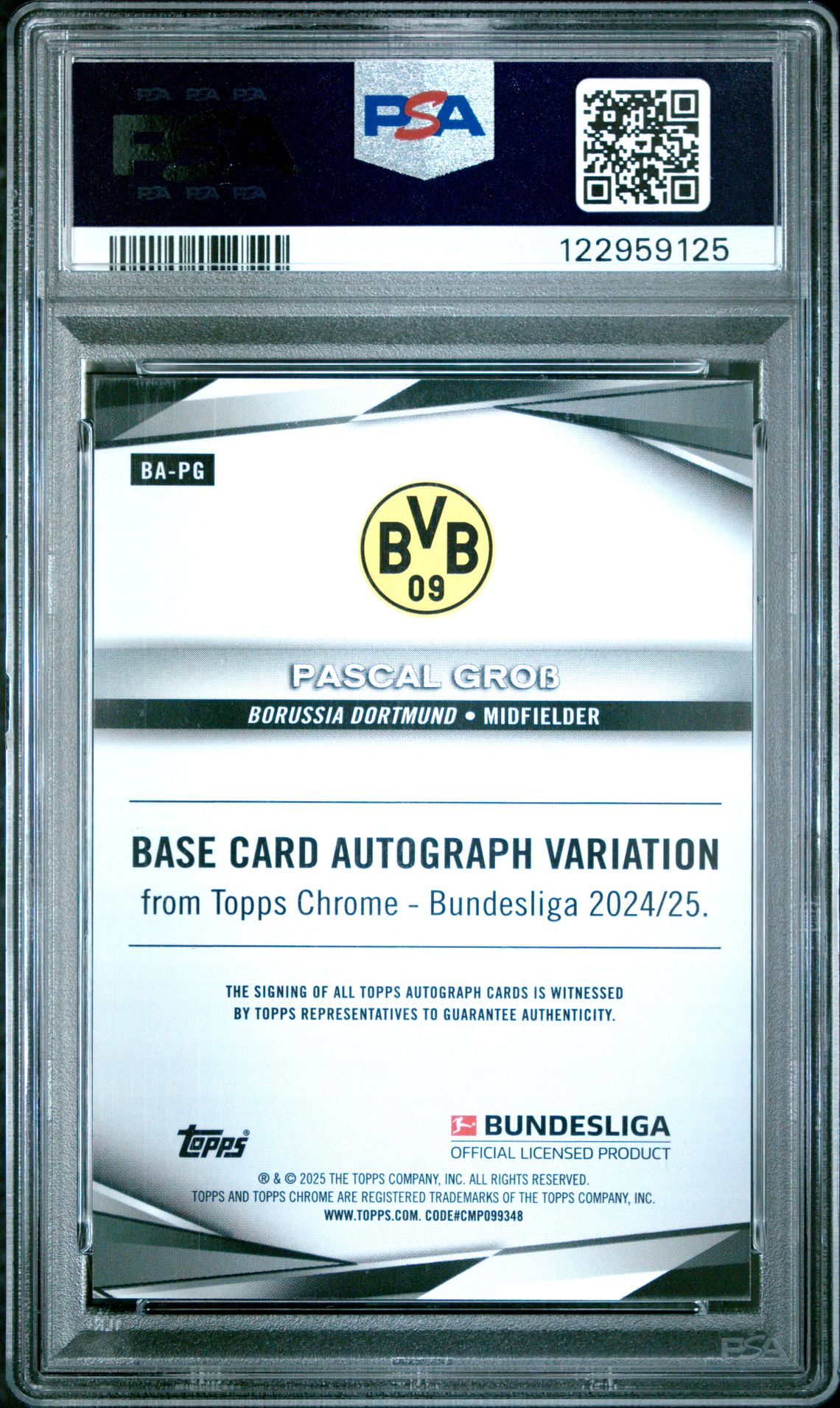 2024-25 Topps Chrome Bundesliga Autographs Pascal Gross #Pg (Autograph-Gold Lava) Gem Mt 10 back