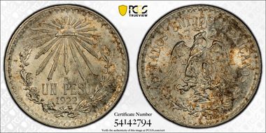 1922-M Peso KM-455  Ag MS65