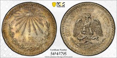 1927-M Peso KM-455  Ag MS65