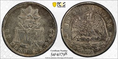 1871-Go S Peso KM-408.4  Ag AU55