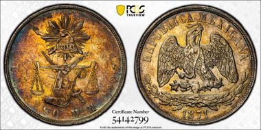 1871-Mo M Peso KM-408.5 AU58