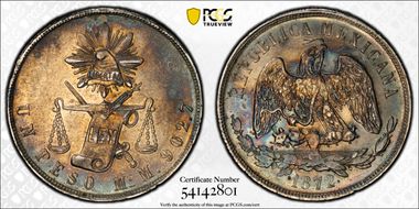 1872-Mo M Peso KM-408.5 AU58