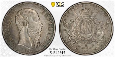 1867-Mo Peso Maximilian KM-388.1 XF45
