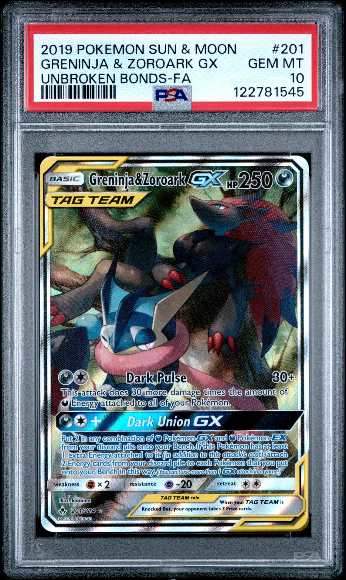 2019 Pokemon POKEMON SUN & MOON UNBROKEN BONDS UNBROKEN BONDS-FA #201 Greninja & Zoroark Gx front