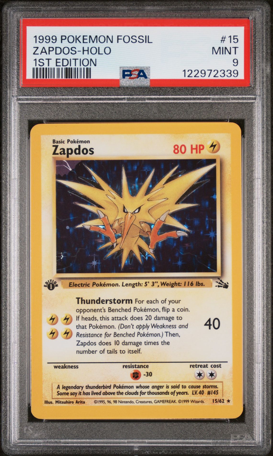 1999 Pokemon COSMOS-THUNDERSTORM DK. #15 Zapdos-Holo front