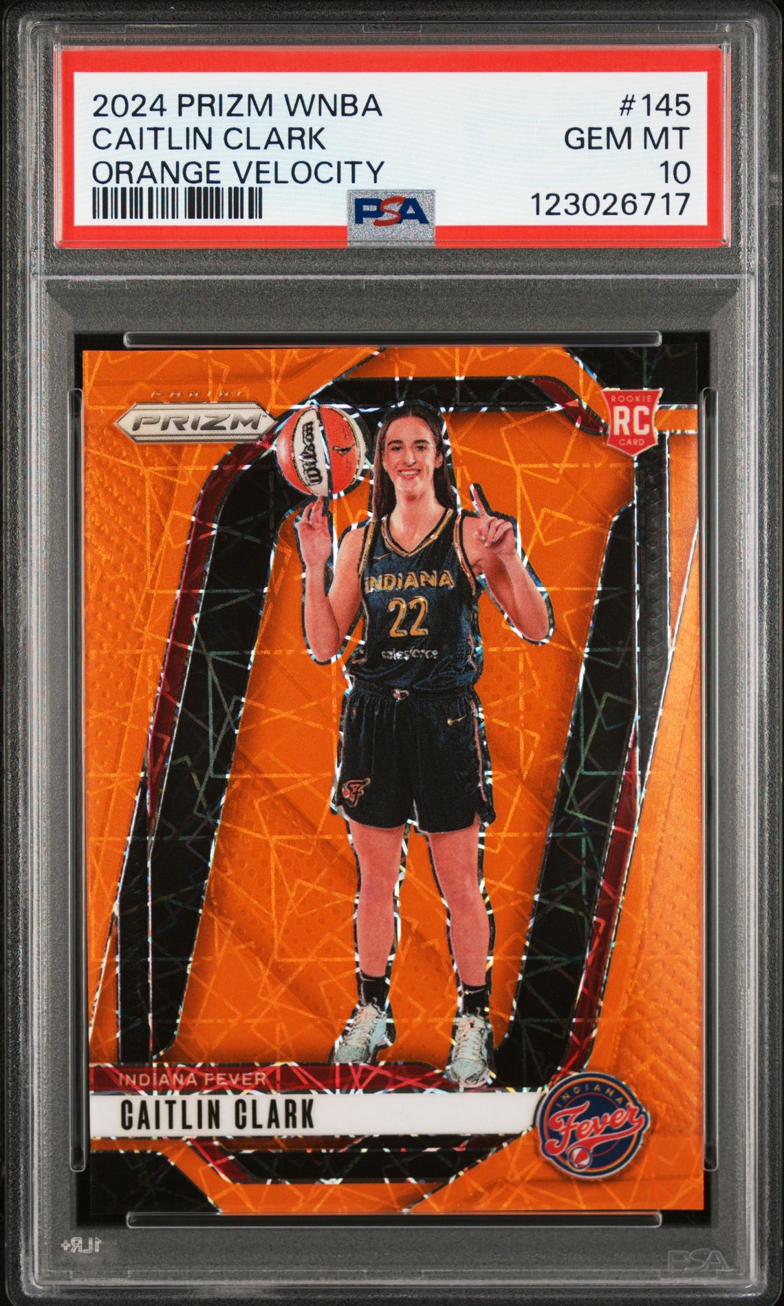 2024 Panini Prizm Wnba Caitlin Clark #145 (Orange Velocity) Gem Mt 10 front