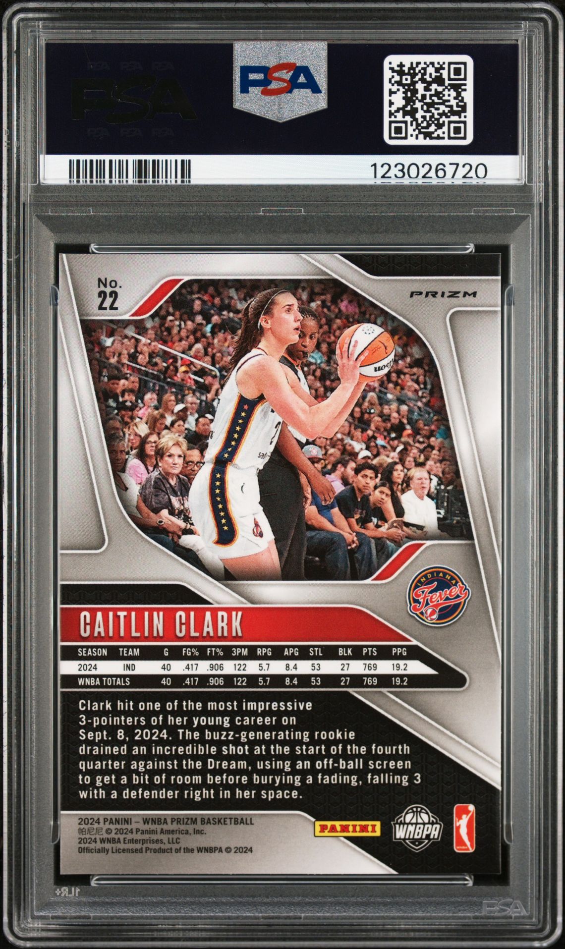 2024 Panini Prizm Wnba Caitlin Clark #22 (Ice) Gem Mt 10 back