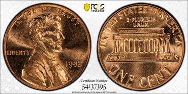 1982 1C Bronze, Small Date MS63RD