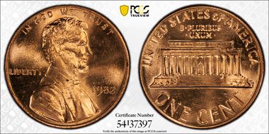 1982 1C Zinc, Small Date MS64RD