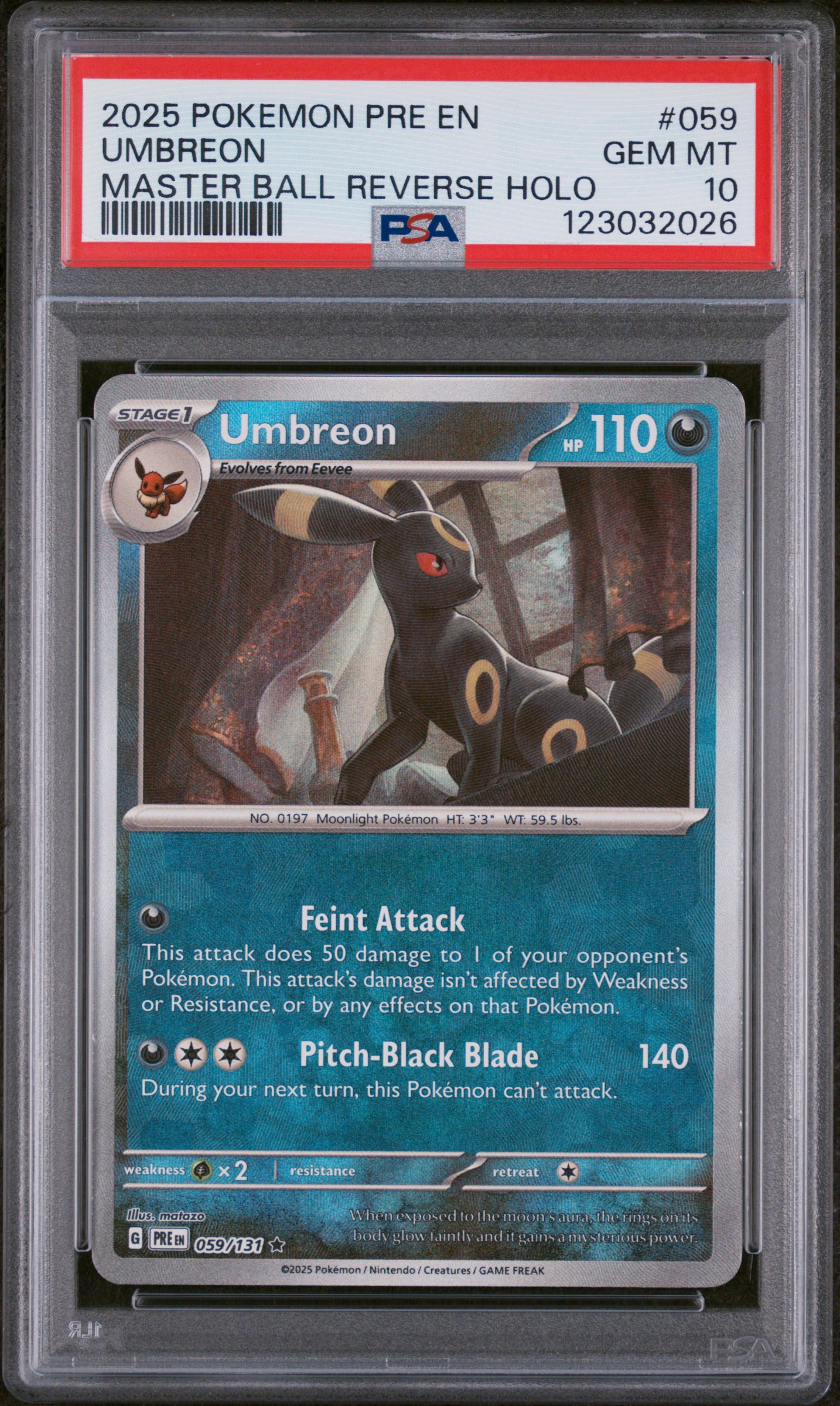 2025 #059 Umbreon Master Ball Reverse Holo PSA 10 Pre EN-Prismatic Evolutions