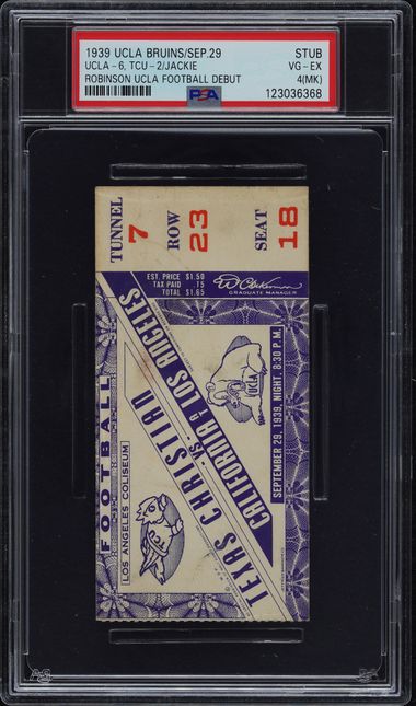 1939 UCLA Bruins UCLA-6, Tcu-2 Sep.29 Jackie Robinson UCLA Football Debut Ticket Stub, PSA 4