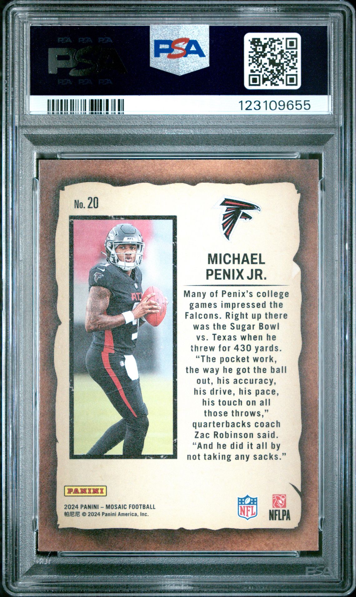 2024 Panini Mosaic Notoriety Michael Penix Jr. #20 Gem Mt 10 back