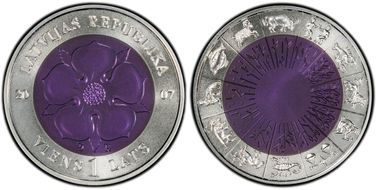 2007 Lats Coin of Time II KM-90  Ag / Nb MS70