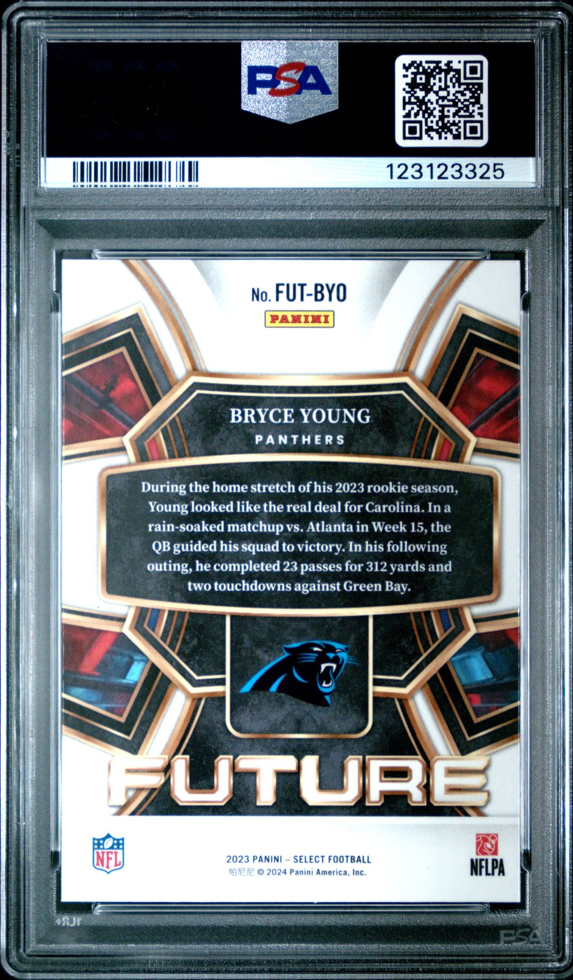 2023 PANINI SELECT SELECT FUTURE BRYCE YOUNG  FUTBYO GEM MT 10 back
