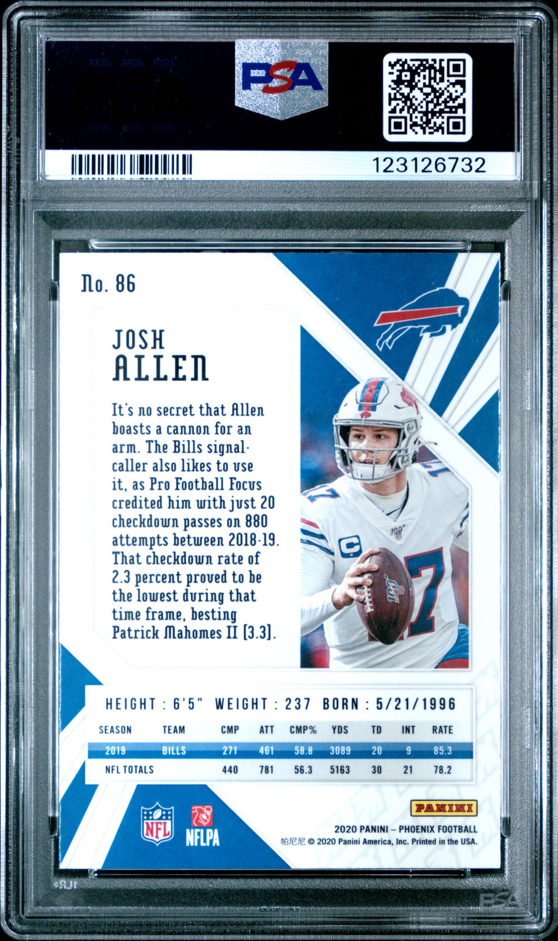 2020 Panini Phoenix Josh Allen #86 (Fire Burst) Gem Mt 10 back