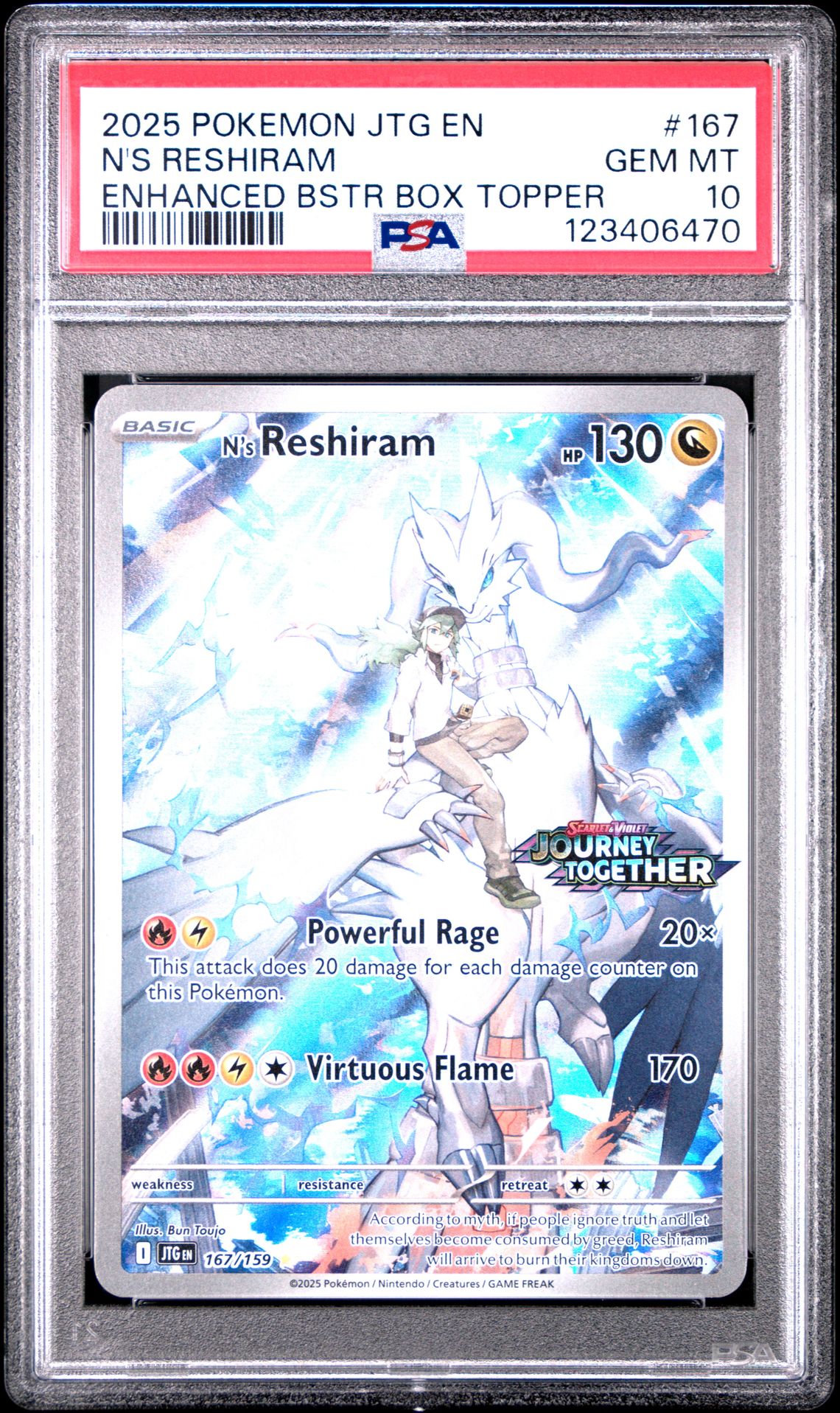 2025 Pokemon POKEMON JTG EN-JOURNEY TOGETHER ENHANCED BSTR BOX TOPPER #167 N's Reshiram front