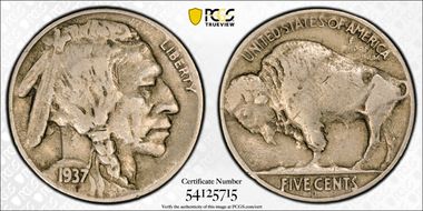 1937-D 5C 3 Legs VF30