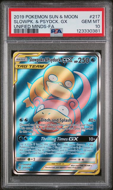 2019 Pokemon POKEMON SUN & MOON UNIFIED MINDS FA #217 Slowpk. & Psydck. Gx front