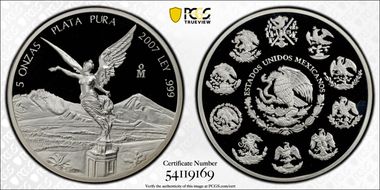 2007-Mo 5 Onza Libertad Ag PR67DCAM
