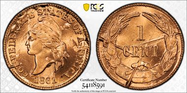 (1961) CSA 1C Bashlow Restrike, Bronze MS68RD