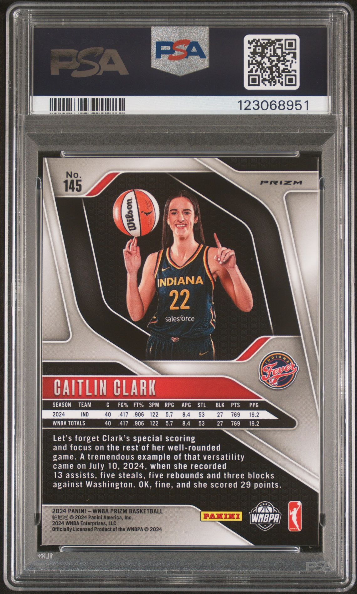 2024 Panini Prizm Wnba Caitlin Clark #145 (Silver Prizm) Mint 9 back