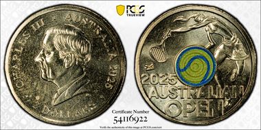 2025 $2 Women’s Australian Open Yellow Envelope Privy Colorized MS67