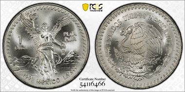 1991-Mo Onza Libertad Ag T2 - PLaTA PuRA MS69