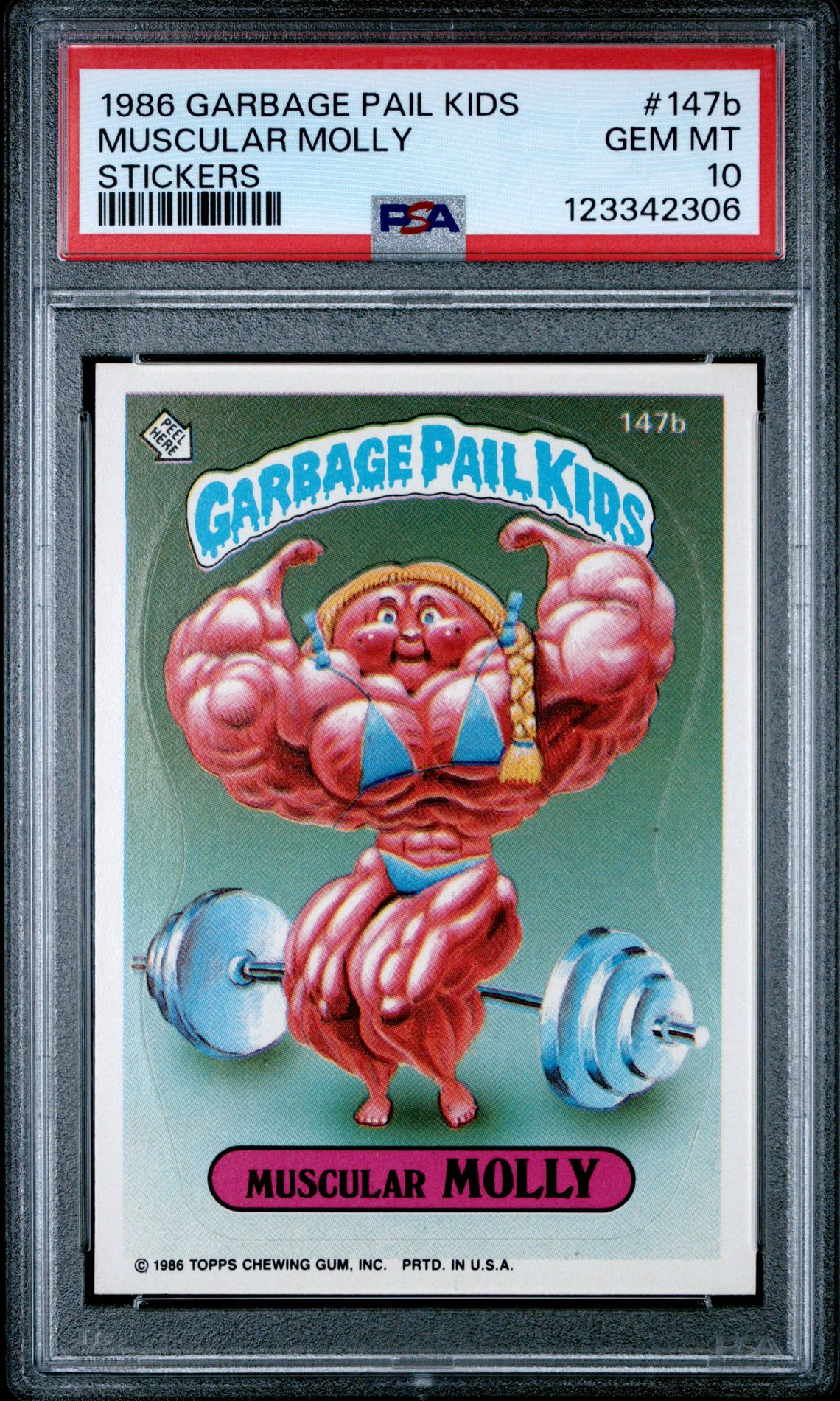 1986 Topps GARBAGE PAIL KIDS STICKERS #147B Muscular Molly front