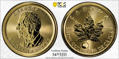 2025 $5 ML Treasured Gold Maple Leaf Polar Bear Privy MS70