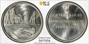 1939-HF 5 Fr Zurich Expo KM-43  Ag MS66+ 