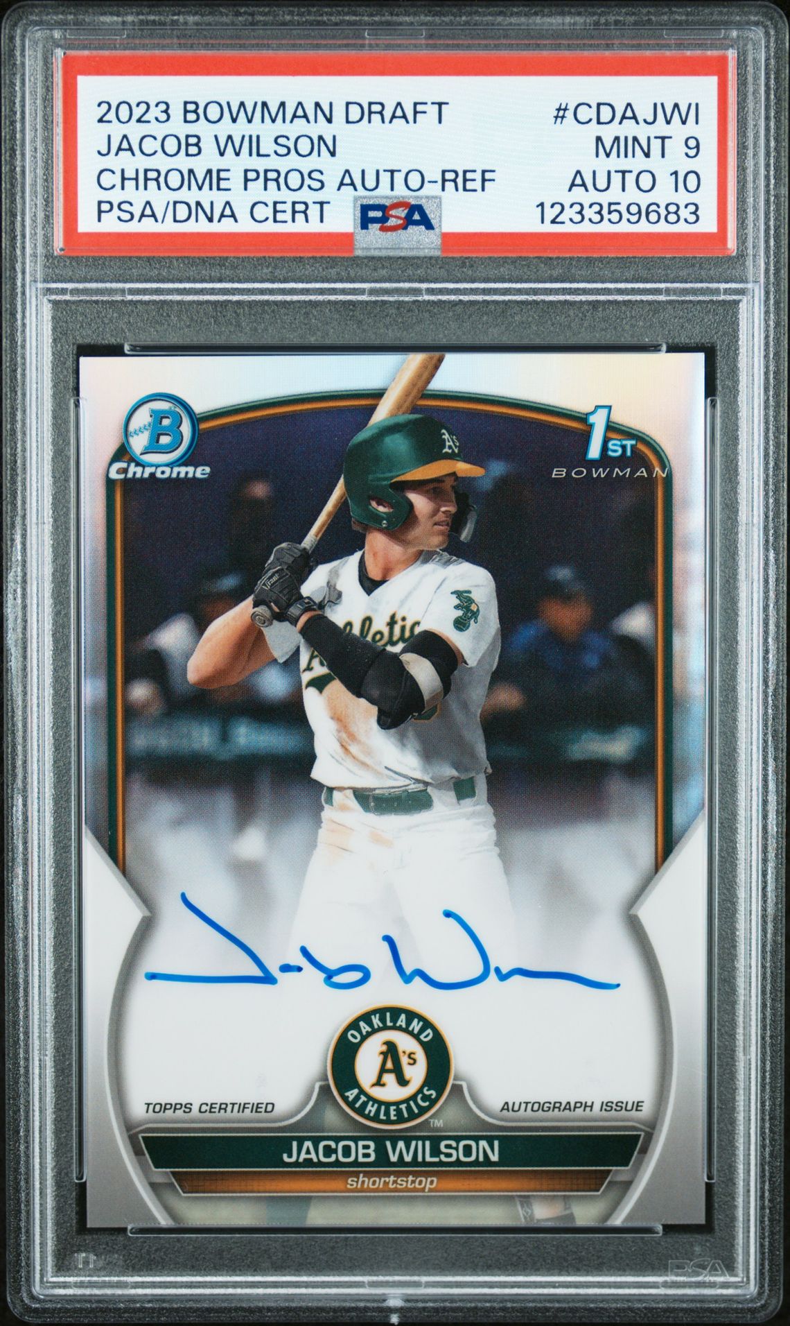 2023 Bowman BOWMAN DRAFT CHROME PROSPECT AUTOGRAPH CHROME PROS AUTO-REFCertificationPrimary Signer (1 Signer)JACOB WILSON #CDAJWI Jacob Wilson front