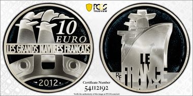 2012 € 10 Le France Great French Ships PR69DCAM