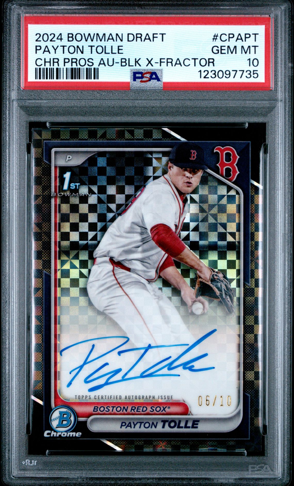2024 Bowman BOWMAN DRAFT CHROME PROSPECT AUTOGRAPHS CHR PROS AU-BLK X-FRACTOR #CPAPT Payton Tolle front