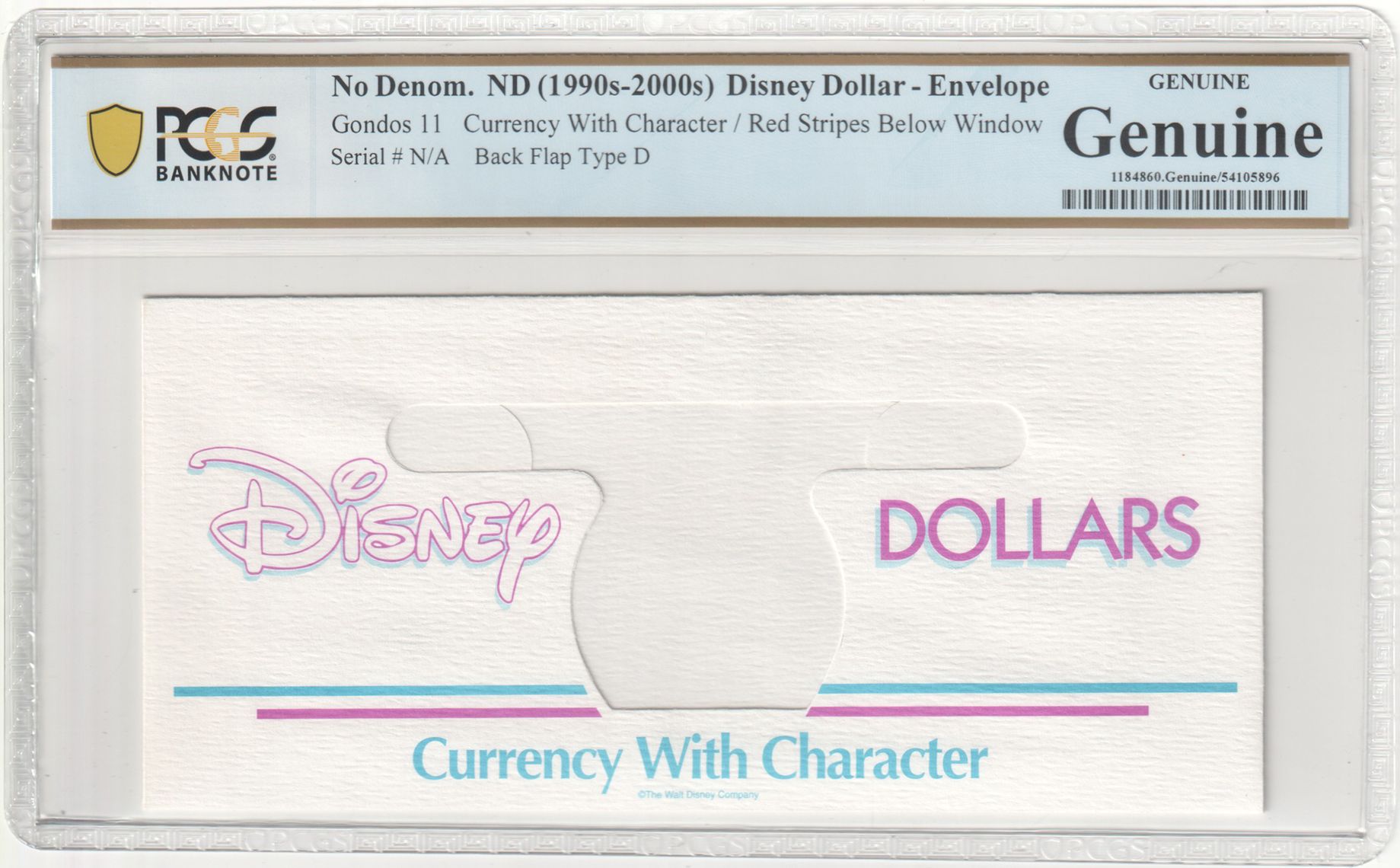 1990's-2000's Gondos 11 Cover Disney Dollar Currency With Character/Blue & Red Stripes Back Flap Type D
