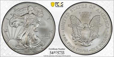 2008-W $1 Burnished Silver Eagle Reverse of 2007 SP70