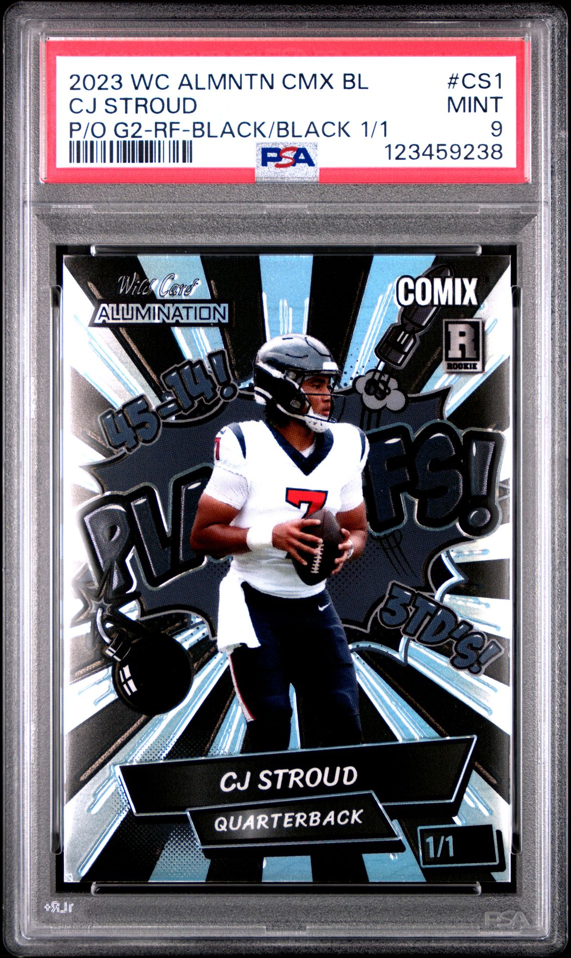 2023 WILD CARD ALUMINATION COMIX CJ STROUD EDITION BLACK LABEL P/O G2-RF-BLACK/BLACK 1/1 #CS1 Cj Stroud front