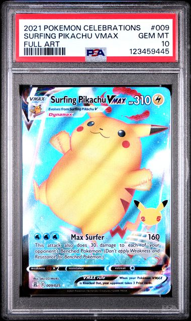 2021 Pokemon Celebrations FULL ART #009 Surfing Pikachu VMAX front