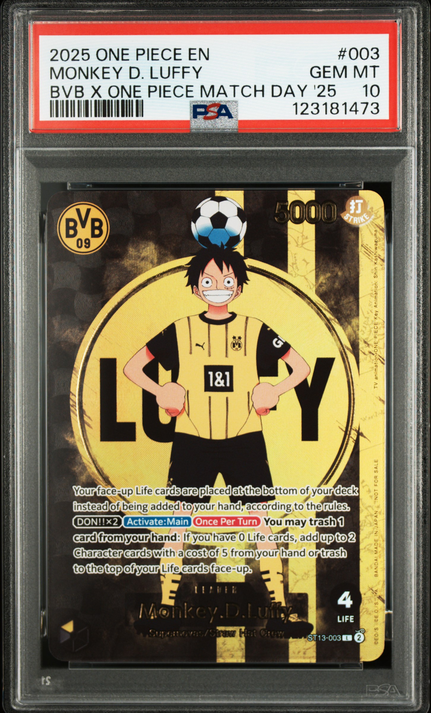 #003 Monkey D. Luffy (Bvb X One Piece Match Day '25) — PSA cert 123181473