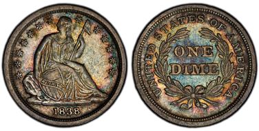 1838 10C No Drapery, Large Stars XF45