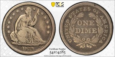 1838 10C No Drapery, Large Stars F12