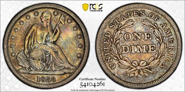 1838 10C DDR, F-101a, FS-801 No Drapery, Small Stars VF30