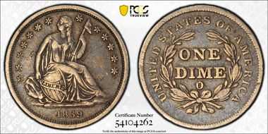 1839-O 10C Huge O, F-108, FS-502 VF25