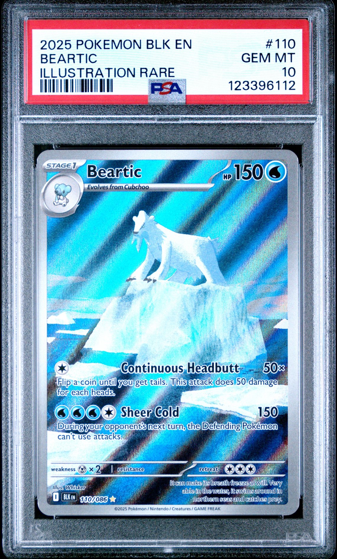 2025 Pokemon Blk En-Black Bolt Beartic #110 (Illustration Rare) Gem Mt 10 front