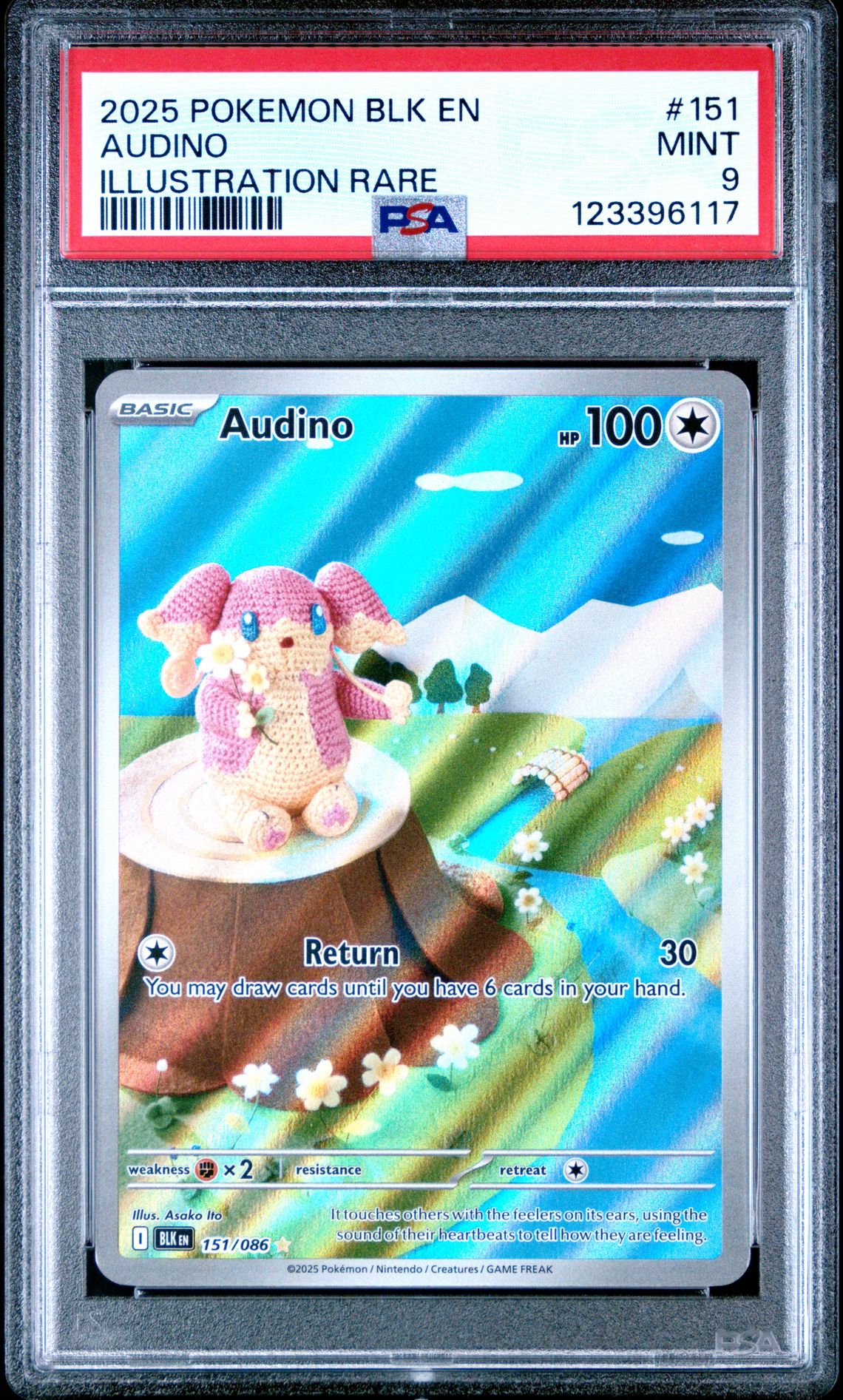 2025 Pokemon Blk En-Black Bolt Audino #151 (Illustration Rare) Mint 9 front