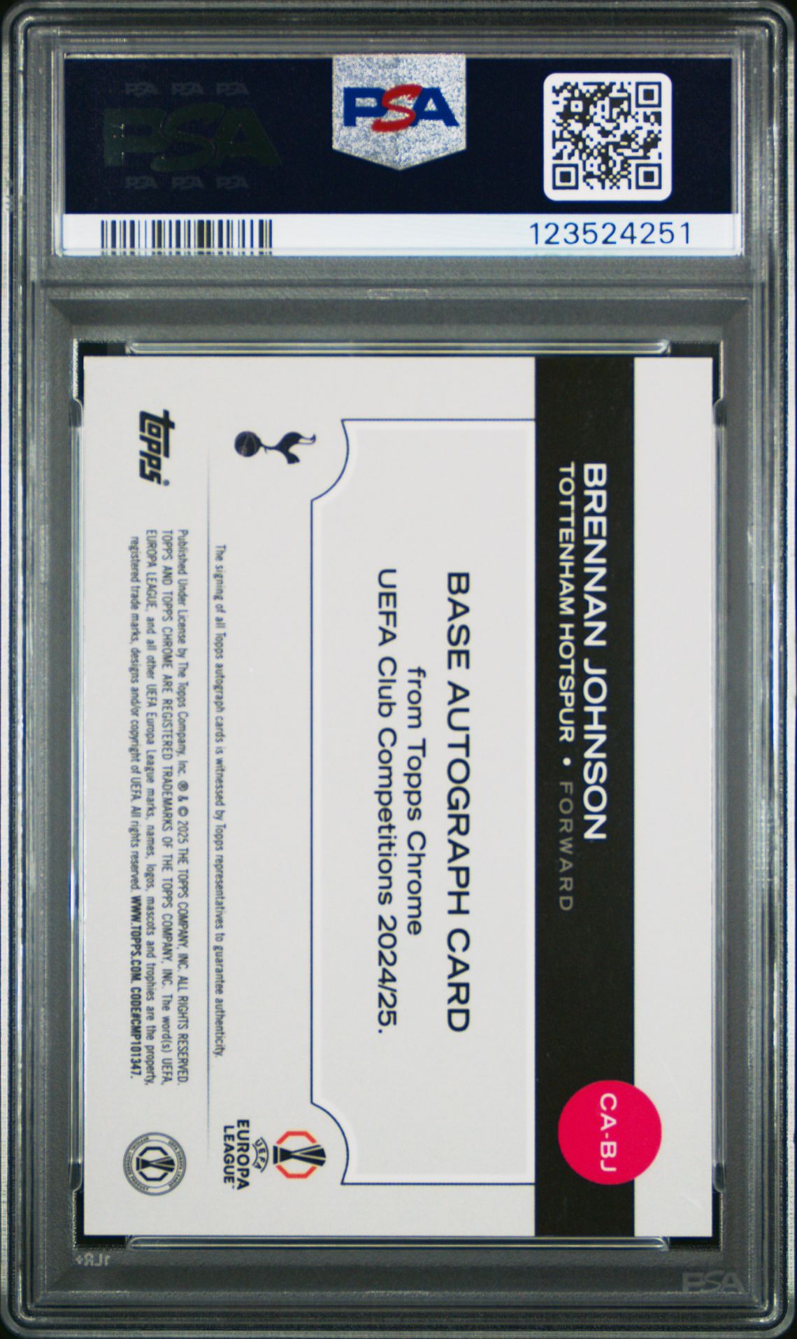 2024-25 Topps Chrome Uefa Club Competitions Chrome Autographs Brennan Johnson #Bj (Chrome Auto-Black Lava) Nm-Mt 8 back